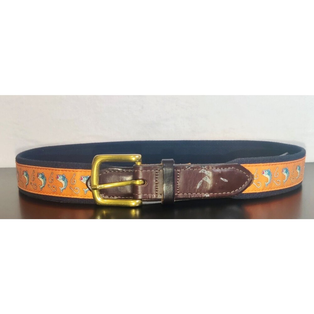 Vineyard Vines Orange Fish Canvas and Leather Tipped Men's belt Size 36